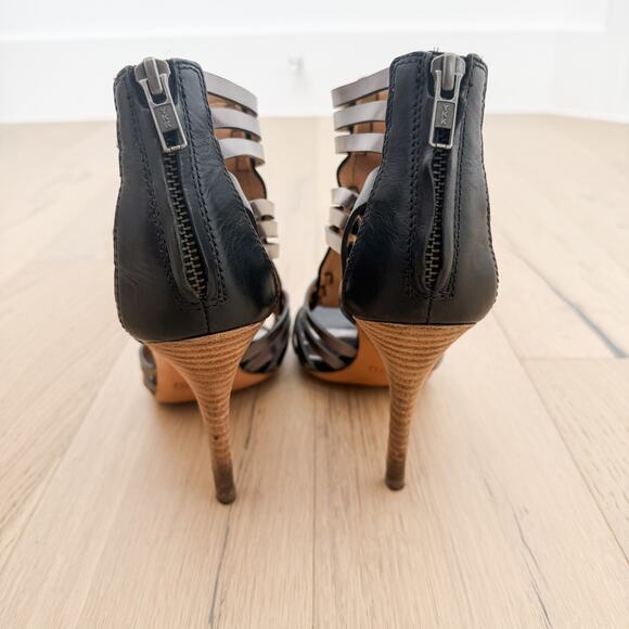 Coach Sandal Womens Size 6 Black Silver Lucy Gladiator Heeled Leather Sandal - Picture 5 of 7